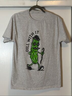 Gray Tee with 'Dill With It' Pickle Graphic